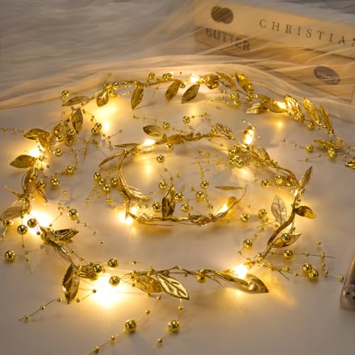 Gold Leaf Beads Garland String Lights - Battery Operated 2pcs