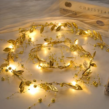 Gold Leaf Beads Garland String Lights - Battery Operated 2pcs