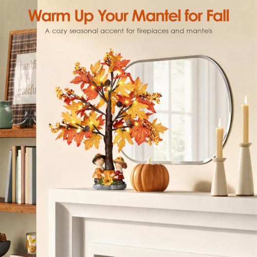 20 Inch Pre-Lit Fall Maple Tree with Pinecone - Battery Operated Autumn Decor with Timer