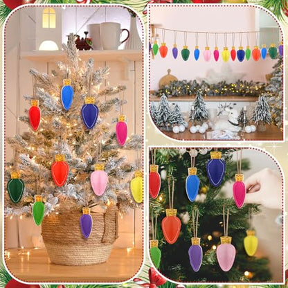 Christmas Felt Light Bulb Ornaments - Set of 20 with Hanging Lanyards