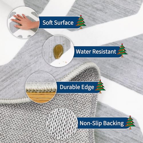 Christmas Snowflake Round Rug 4ft Grey Washable Non-Slip Low Pile Carpet for Living Room