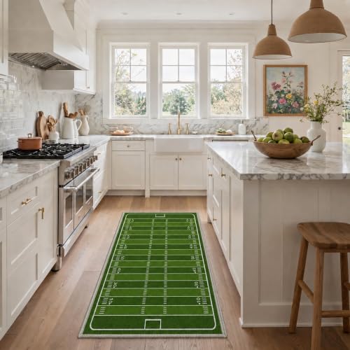 Bavni 2x5 Football Field Runner Rug - Washable Green Sports Carpet