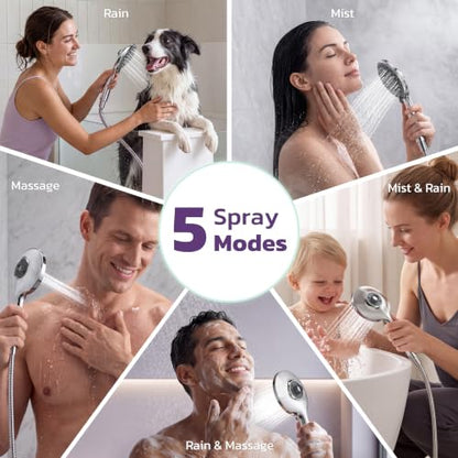 HOPOPRO Chrome Rain Shower Head with Handheld Dual Spray Combo