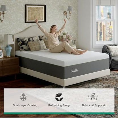 Novilla Bliss Green Tea Memory Foam Twin XL Mattress, 10 Inch XL Twin Mattress for Kids for Refreshing Sleep with Cool-Touch Nylon Cover, Zone Support & Pain Relief with CertiPUR-US Certified Foams