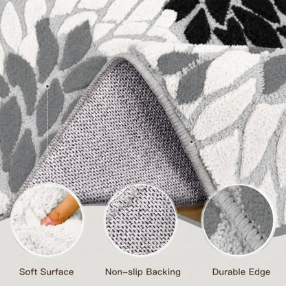 Arenarug 5x7 Grey White Black High-Low Plush Washable Area Rug - Floral Design