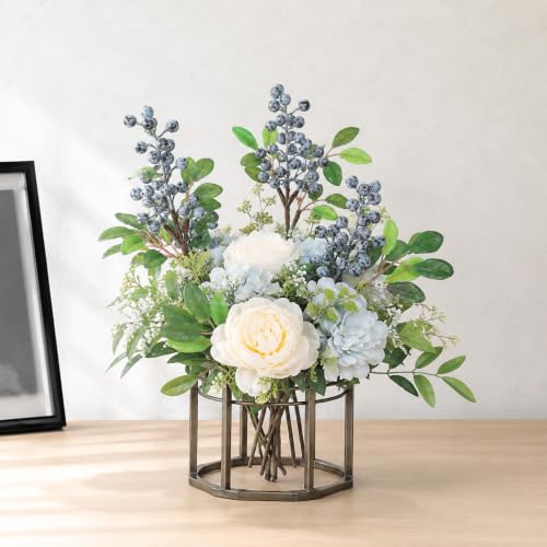 Fake Blueberries with Natural Stems - 3 Pack Artificial Blueberry Decor