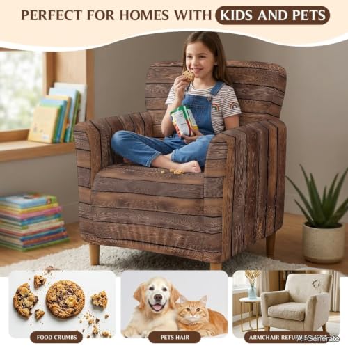 Wood Texture Arm Chair Slipcover for Living Room Fall Decor - Elastic & Universal Fit