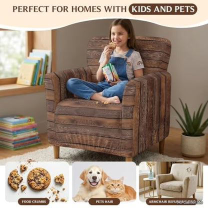 Wood Texture Arm Chair Slipcover for Living Room Fall Decor - Elastic & Universal Fit