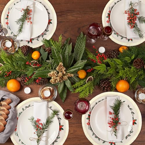 12 Pcs Christmas Round Placemats 15 Inch Embroidered Poinsettia Table Mats with Tassels