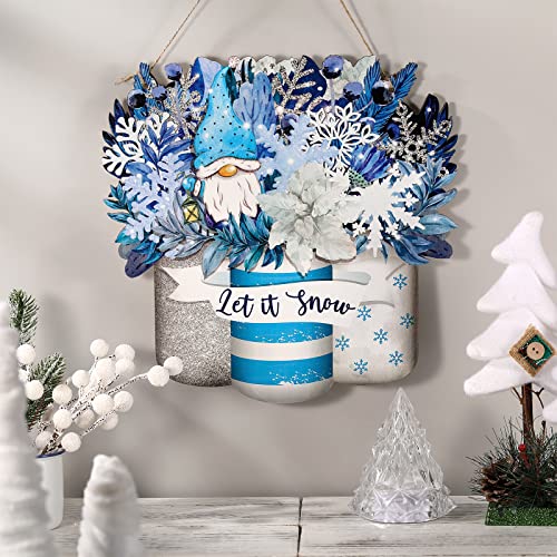 Winter Welcome Sign Wood Snowflake Mason Jar Hanger - Blue Mason Jar Style