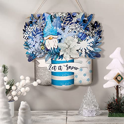 Winter Welcome Sign Wood Snowflake Mason Jar Hanger - Blue Mason Jar Style