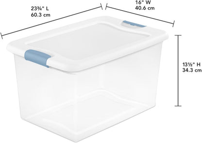Sterilite 6-Pack Latching Storage Bins - Clear Plastic Under Bed Organizers, 64 Quart Capacity