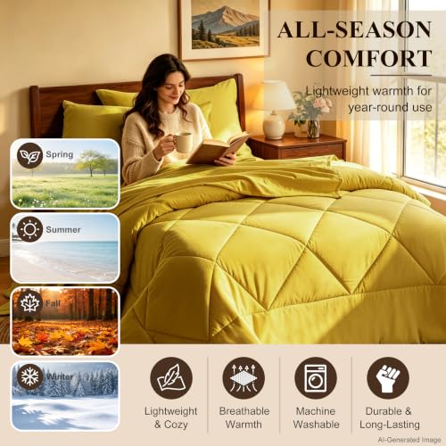 Twin Comforter Set 5-Piece Bed-in-a-Bag All-Season Yellow - Bedding