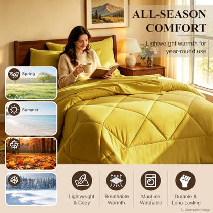 Twin Comforter Set 5-Piece Bed-in-a-Bag All-Season Yellow - Bedding