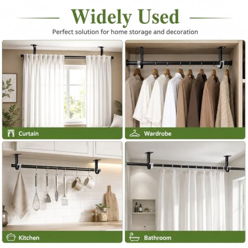 Heavy Duty Ceiling Curtain Rod Holder Set - 4 Brackets, Aluminum Support