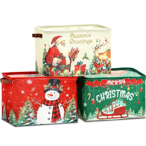 6 Pack Christmas Storage Bins with Retro Canvas Design - Large Collapsible Organizer