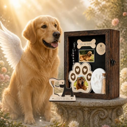 Personalized Pet Memorial Shadow Box with Photo, Paw Plaque & Keepsake Set