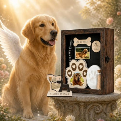 Personalized Pet Memorial Shadow Box with Photo, Paw Plaque & Keepsake Set