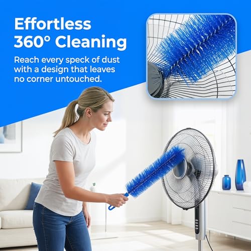 Flexible Microfiber Fan Duster Brush - Reusable Dust Remover, Gray + Blue 2 Pack