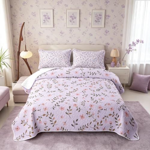 Lilac Twin Floral Quilt Set for Kids & Hot Sleepers - Breathable Polyester
