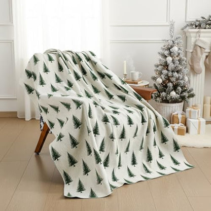 Green Christmas Tree Chenille Throw Blanket 50x60 - Reversible Holiday Decor