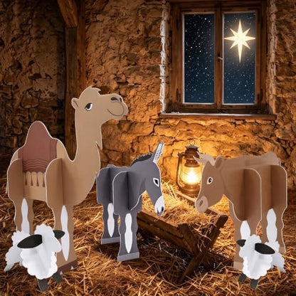 Nativity Animal Stand Up Cardboard Cutouts - 5 Pcs Christmas Nativity Scene Decorations - Variation: Nativity Animal