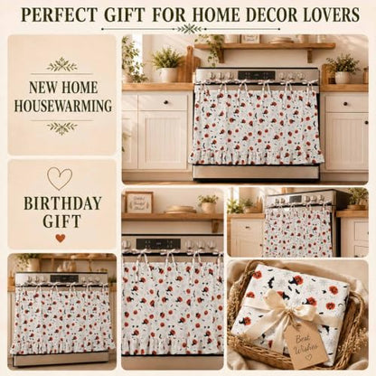 Oven Skirt for Kitchen Decor Curtain - Washable Decorative Farmhouse Style Moon White