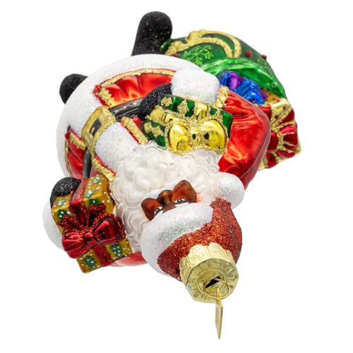 7-Inch Glass African American Santa Ornament - Holiday Christmas Decor