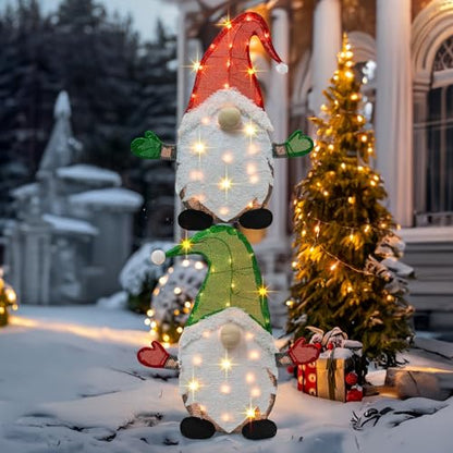 Lighted Christmas Gnomes Set of 2 Indoor Outdoor Holiday Garden Decor