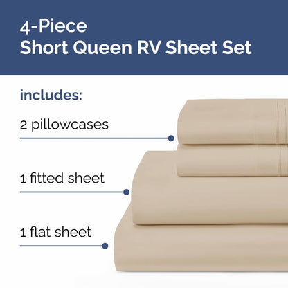 Short Queen Size 4 Piece Sheet Set - RV Short Queen, Soft, Breathable & Cooling Bed Sheets Set with Deep Pockets - Hotel Luxury Bedding for Women, Men, Kids, Teens, Boys and Girls - Oeko-Tex - Cream