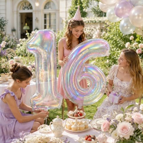 40 Inch Iridescent Number 1 Foil Balloon for Girls 1st Birthday Decorations - Variation of Iridescent / Number 1