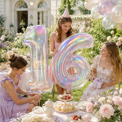 40 Inch Iridescent Number 1 Foil Balloon for Girls 1st Birthday Decorations - Variation of Iridescent / Number 1