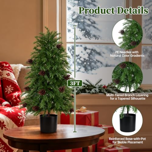 Artificial Topiary Cedar Tree with Pot - 3FT Faux Plant, Cypress Variant