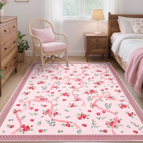 Red 4x6 Rug for Bedroom Living Room Non Slip Faux Wool Floor Mat - GarveeHome