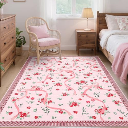Red 4x6 Rug for Bedroom Living Room Non Slip Faux Wool Floor Mat - GarveeHome