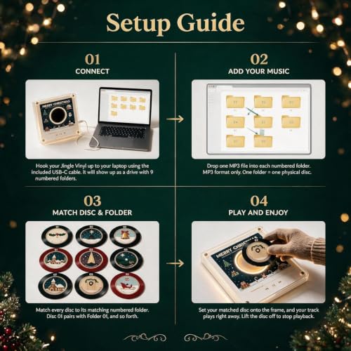 Christmas Magnetic Vinyl Music Player Set with Holiday Discs - Fridge Decor
