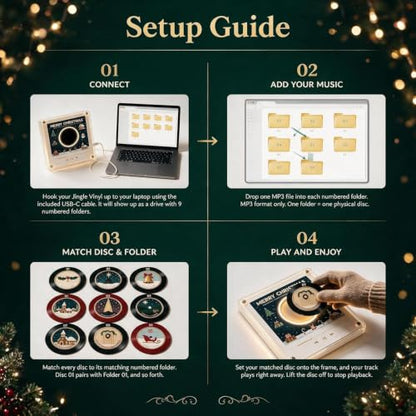 Christmas Magnetic Vinyl Music Player Set with Holiday Discs - Fridge Decor