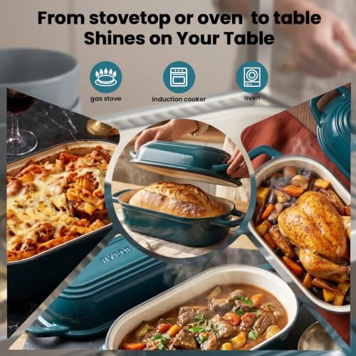 Oval Enamel Cast Iron Bread Oven - Teal 15-Inch Baguette & Artisan Loaf