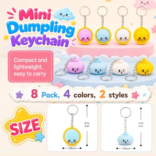 8Pcs Cute Dumpling Keychains with Steamer Ring for Backpack & Party Favors
