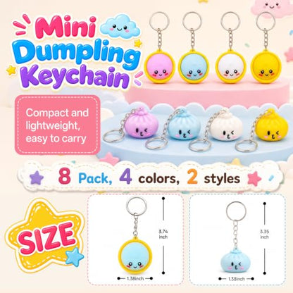 8Pcs Cute Dumpling Keychains with Steamer Ring for Backpack & Party Favors