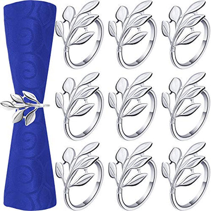 Set of 12 Silver Leaf Napkin Rings for Table Decor - Elegant Kitchen & Dining Accessory