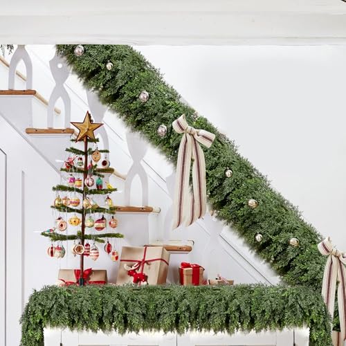 12FT Thick Christmas Cedar Garland with 300 Branches and Real Touch Layers - Extra Full, Green