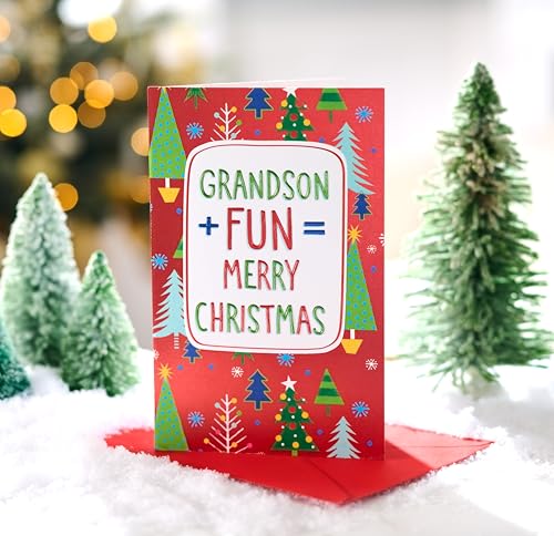 American Greetings Christmas Card for Grandson with Tree Pattern - Merry Christmas Message