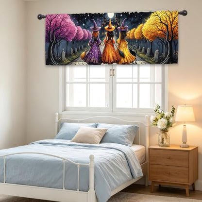 Halloween Witch Kitchen Curtain Valance 54W x 18L Inch - Pink Yellow Variation