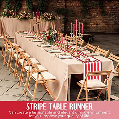 Breling 6 Pieces Red and White Striped Table Runners - 12 x 108 Inch - Classic Decorative Table Linens for Indoor & Outdoor Events
