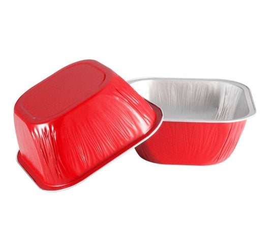 KEISEN square 4" 8oz 230ml 100/PK Disposable Aluminum Foil Cups for Muffin Cupcake Baking Bake Utility Ramekin Cup (Red)