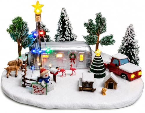 Musical LED Christmas Camper Scene Decor - Holiday Village Display