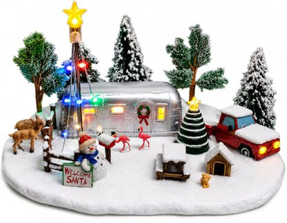 Musical LED Christmas Camper Scene Decor - Holiday Village Display
