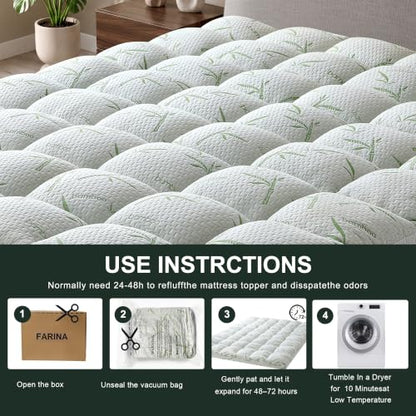 Green 4 Inch Memory Foam Mattress Topper Queen Size Cooling Gel Bamboo Cover