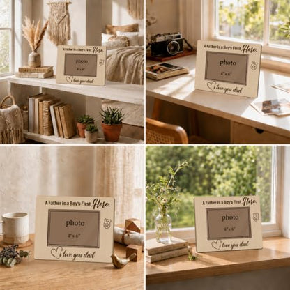 Father Pop Pop Picture Frame for 4x6 Photos Rustic Wooden Keepsake - Father03